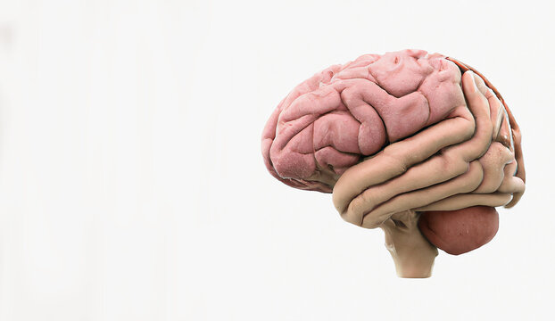 illustrazione generata con intelligenza artificiale di sezione di cervello umano, colore bianco su sfondo bianco, salute e medicina , modello tridimensionale 