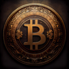 Physical bitcoin coin vintage BTC cryptocurrency money 3D illustration