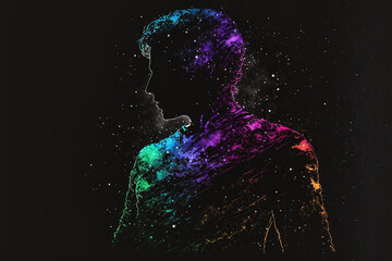 Silhouette person galaxy digital art rgb illustration colorful