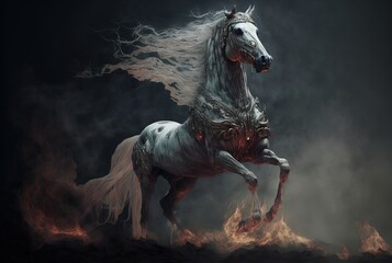 illustration of pale greenish gray Horse from revelation 6:8, generative Ai