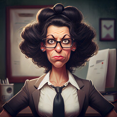 Old businesswoman or secretary caricature character illustration