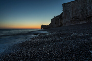 Beach of Etretat on the opal coast at night.