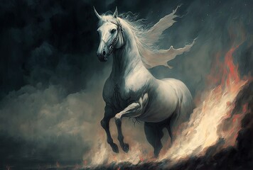 Obraz na płótnie Canvas illustration of pale greenish gray Horse from revelation 6:8, generative Ai