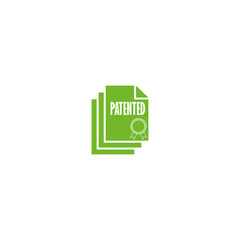 Patented document with approved stamp icon isolated on white background