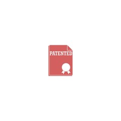 Patented document with approved stamp icon isolated on white background