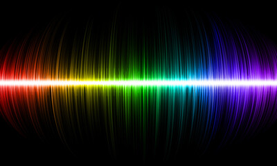Obraz premium Volume multicolored rainbow sound wave on black background