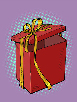red gift box christmas or birthday. surprise purchase, holiday sale
