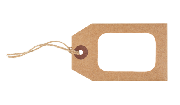 Brown paper tag with blank space for text isolated on transparent background