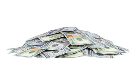 A heap of one hundred US dollar bills isolated on transparent background, business concept - obrazy, fototapety, plakaty