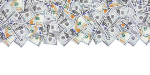 Hundred dollar bills as a border isolated on transparent background