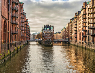 The Warehouse District Speicherstadt before sunset in Hamburg, Germany