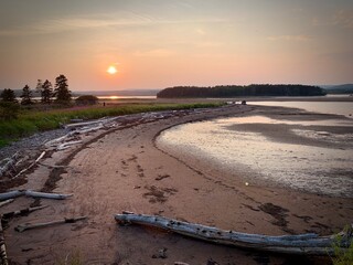 Sunset on the beach of Chandler (Quebec, Canada)