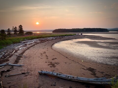 Sunset on the beach of Chandler (Quebec, Canada)