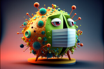 funny corona virus model, ai generated - obrazy, fototapety, plakaty