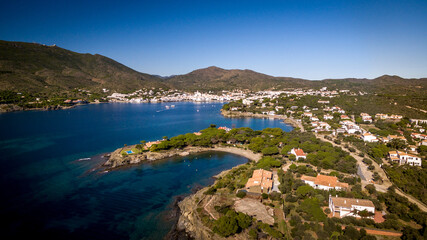 Fototapeta na wymiar Aerial view of the fishing village of Cadaques, on the Costa Brava