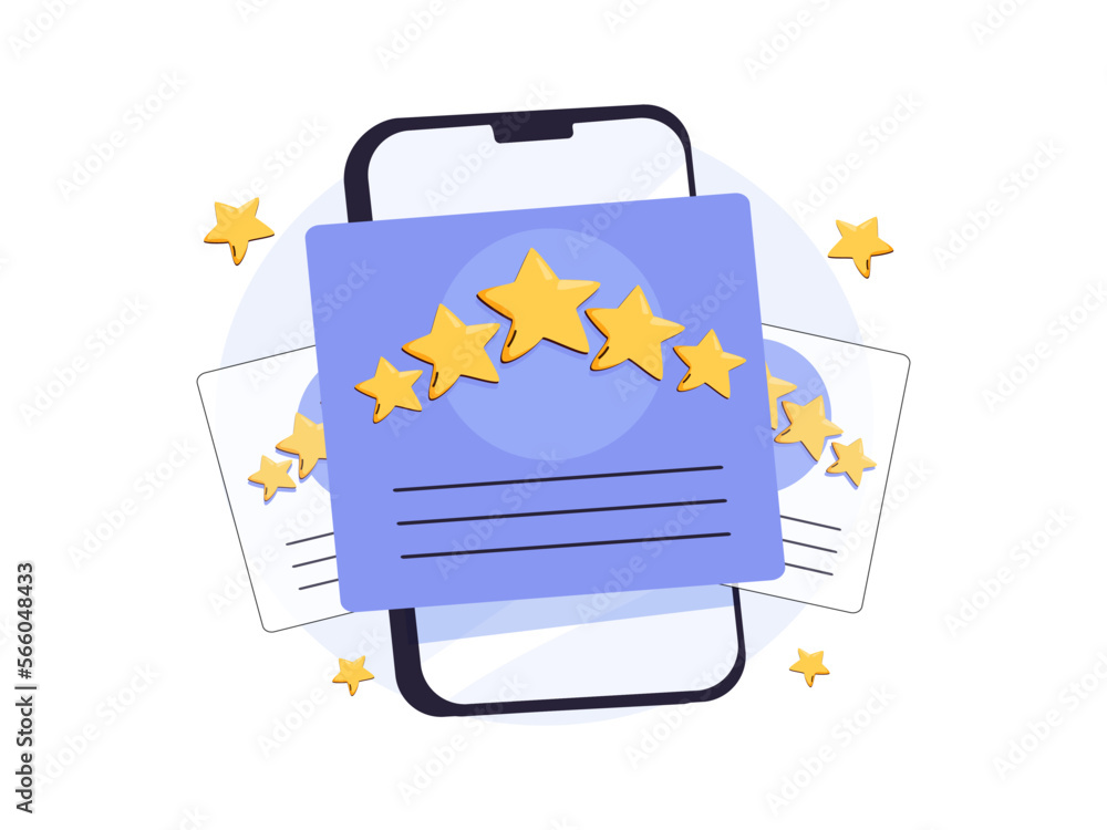 Poster five star feedback. vector customer review concepts. reviews stars with good and bad rate and text. 