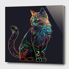 a Cat in abstract geometric form. Colorous. Neon colors. Psychic wave's. Colors abstract animals
