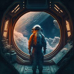 Science fiction inspired candid moments of astronauts on space station and space ship. Generative AI