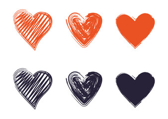 Hand drawn hearts. Design elements for Valentine's day. Collection of heart illustrations, Love symbol icon set, vector.