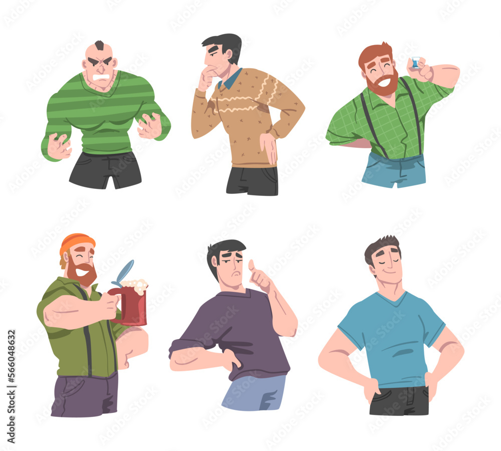 Aufkleber man character with different face emotion and gesture vector set