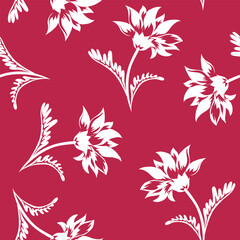 Fototapeta na wymiar Decorative poppy flowers seamless pattern. Vintage floral gobelin tapestry. Viva Magenta color 2023.