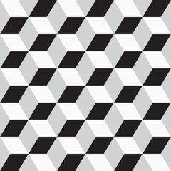 Vector seamless geometric pattern. Monochrome cubes repeatable background. Decorative black and white 3d texture.