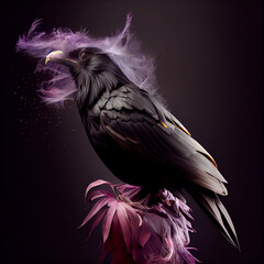 crow, bird photo montage with smoke
