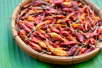 Hot red dried chili peppers