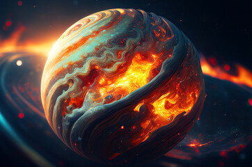 Abstract planets in flames with deep space background generative ai illustration