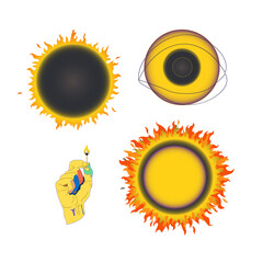 Vector image, set of abstract stylish elements: hand, sun, eye