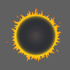 Vector image, black sun with bright rays
