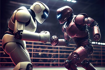 Robots fighting - battling bots inside the fighting ring to bring a mesh of mma, boxing, and wrestling to the fans - obrazy, fototapety, plakaty