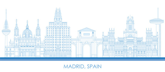 Fototapeta na wymiar Outline Skyline panorama of city of Madrid, Spain - vector illustration
