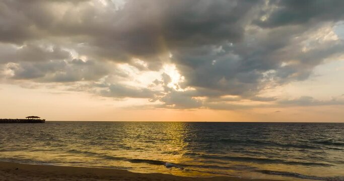 Nature video sunset over sea 4K DCI CINEMATIC SCENE Professional video shot on drone camera high quality movie. Locations Andaman sea Phuket Thailand Nature and travel concept