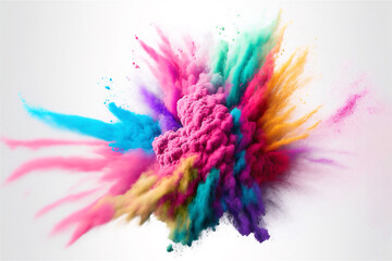 Obraz na płótnie Canvas Colorful mixed rainbow powder explosion isolated on white background. Generative AI