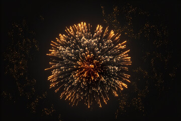 Fireworks particles at night. Realistic colorful pyrotechnics salute show isolated on dark background. Generative AI