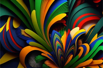 Fotobehang Brazilian Carnival abstract fractal background with lines Generative AI © Danilo