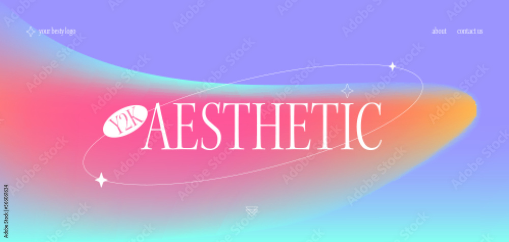 Poster a trendy landing page with y2k aesthetics. modern banner with blurred gradient, stylish brutalistic 