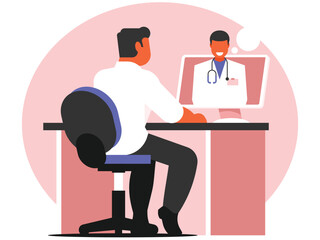 Doctor in display. Online medical consultation concept, Healthcare services. Ask a doctor. Vector graphics