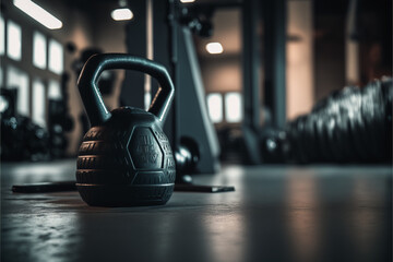 Fitness gym indoor backgound, with free weights, dumbbells, treadmills, generative ai.