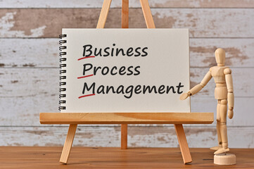 There is notebook with the word Business Process Management. It is an eye-catching image.