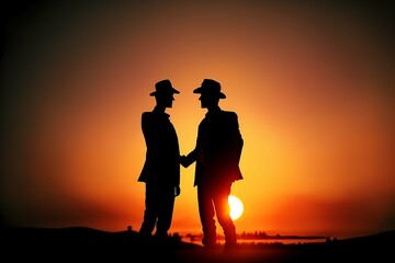 Fototapeta na wymiar two men shake hands at sun set made with Generative AI