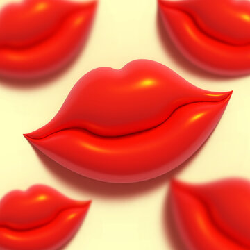 3D realistic red lips isolated on yellow background