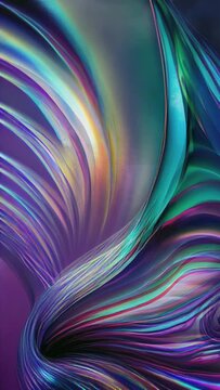 Beautiful abstract animation of cool surrealist iridescent waves flowing endlessly, native 9:16 for TikTok, social media ads, music animation for Spotify Canvas, weird (generative AI, AI)
