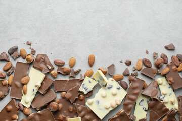 milk chocolate with nuts on a white background