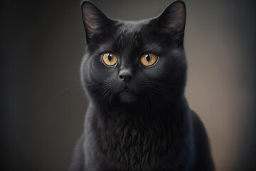 Fototapeta premium Black cat, furry cat, fluffy cat - Created with Generative AI technology.