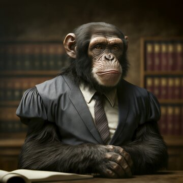 portrait of a chimp dressed as lawyer
