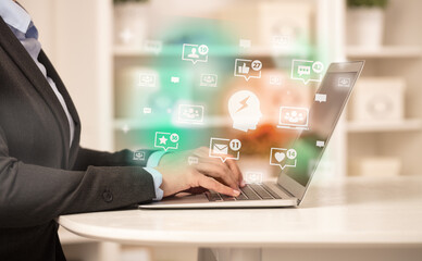 Young person surfing on social media network