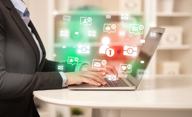 Young person surfing on social media network