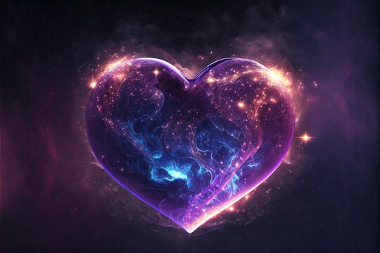 Heart In Indigo Cosmic Sky For Valentine's Day - Generative Ai